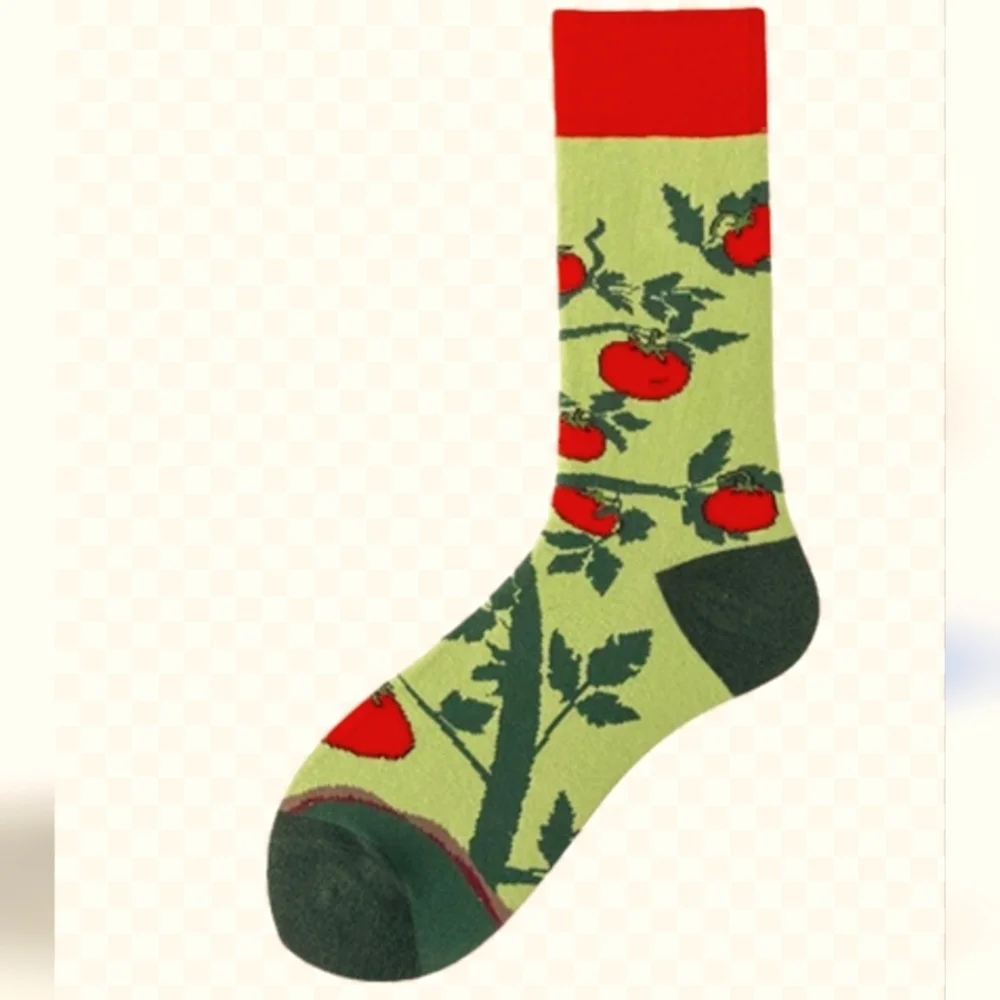Tomato Theme Novelty Fashion Socks Crew Socks New Green & Red